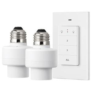 DEWENWILS Remote Control Light Socket, Wireless Light Switch for Pull Chain Light Lamp Fixtures, 100FT Range, No Wiring Needed, ETL Listed(1 Wall Mounted Controller+2 Socket, Shorter Version)