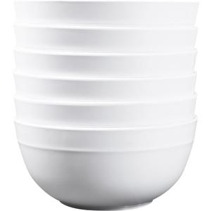 Melamine Cereal Bowls - 23oz White Bowls, Soup Bowl, 6PCS Salad Bowl, Set of 6, Unbreakable, Dishwasher Safe, White