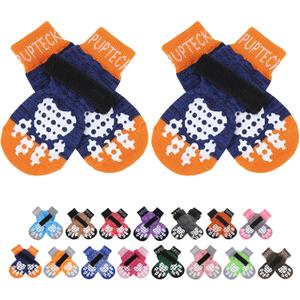PUPTECK Anti-Slip Dog Socks with Double Sides Grips for Dogs Hardwood Floors Prevents Licking, Dog Shoes for Hot Pavement Traction Control for Senior Dogs, Dark Blue, XS