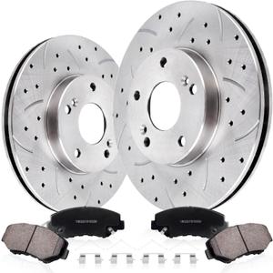 Front Drilled and Slotted Brake Pads and Rotors Kit Ceramic Automotive Replacement Brake Kits Vented 11.10 Inch Compatible for Honda Accord Civic Element Acura ILX 2002-2017 (14 Pcs)