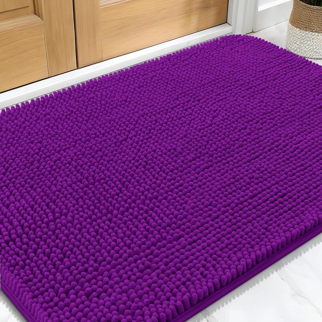 OLANLY Dog Door Mat for Muddy Paws 30x20, Absorbs Moisture and Dirt, Absorbent Non-Slip Washable Doormat, Quick Dry Chenille Mud Mat for Dogs, Entry Indoor Entryway Carpet for Inside Floor, Purple