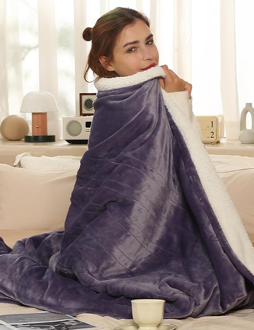 Electric Blanket Full Size, Full Heated Blanket with 1-10 Hours Adjustable Timer & 6 Heating Levels, Fast Heating Blanket with Overheat Protection for Bed, 72"x84", Lavender Purple