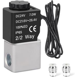1/4'' NPT 24V Air Solenoid, 2 Position 2 Way Normally Closed Electric Pneumatic Solenoid Air Valve AirTAC 2v025-08 Outlet Wire