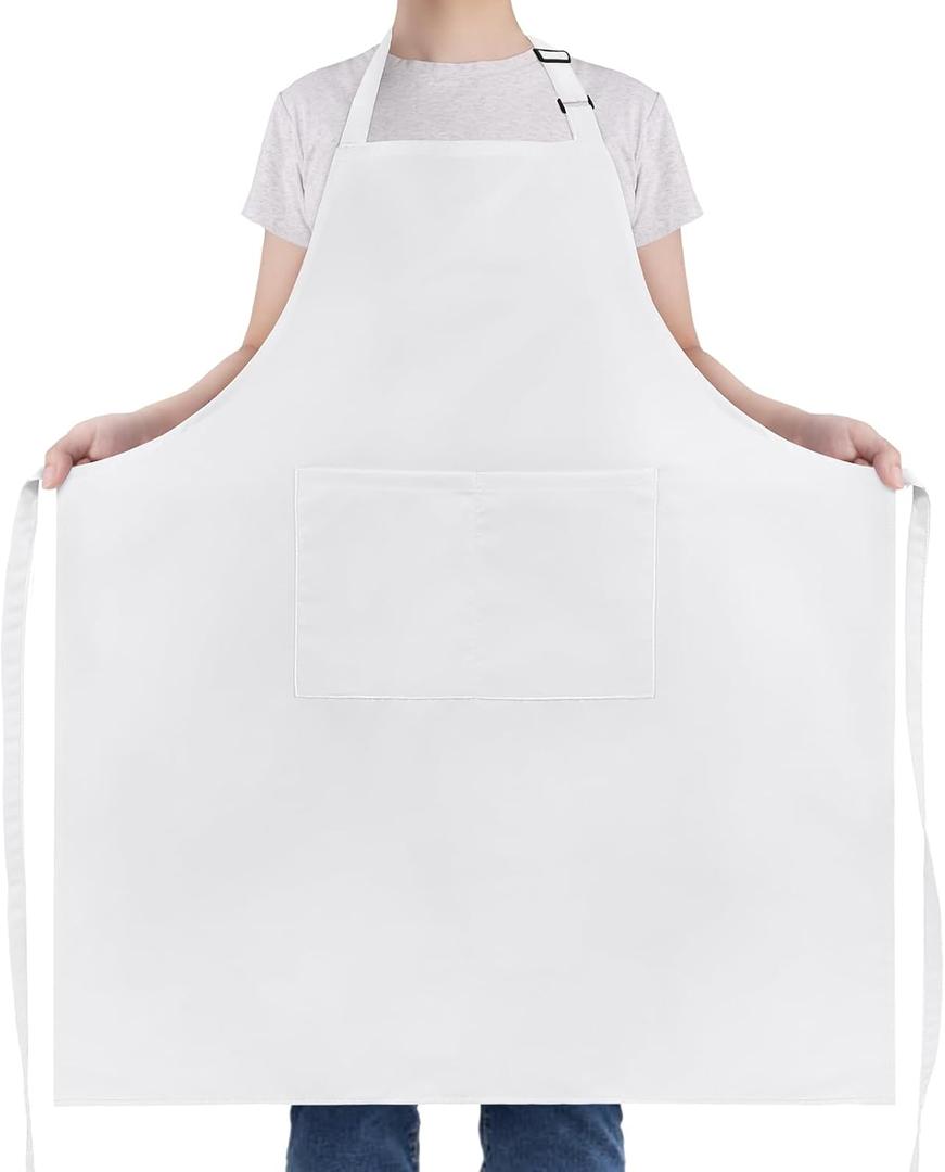NLUS Extra Large Aprons for Men, Adjustable White Chef Apron for Men Kitchen Cooking Aprons for Women with 2 Pockets, Water & Oil Resistant - 1 PACK