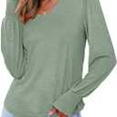 Dokotoo Women's Casual Long Sleeve Shirts Shirred Shoulders Solid Color Knit Tops Blouses (S)