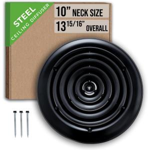 Fits 10 Inch Neck Air Duct | Steel Round Air Supply Diffuser for Ceiling by Handua | Round Diffuser Vent Cover | Black | Outer Dimension: 13-15/16"