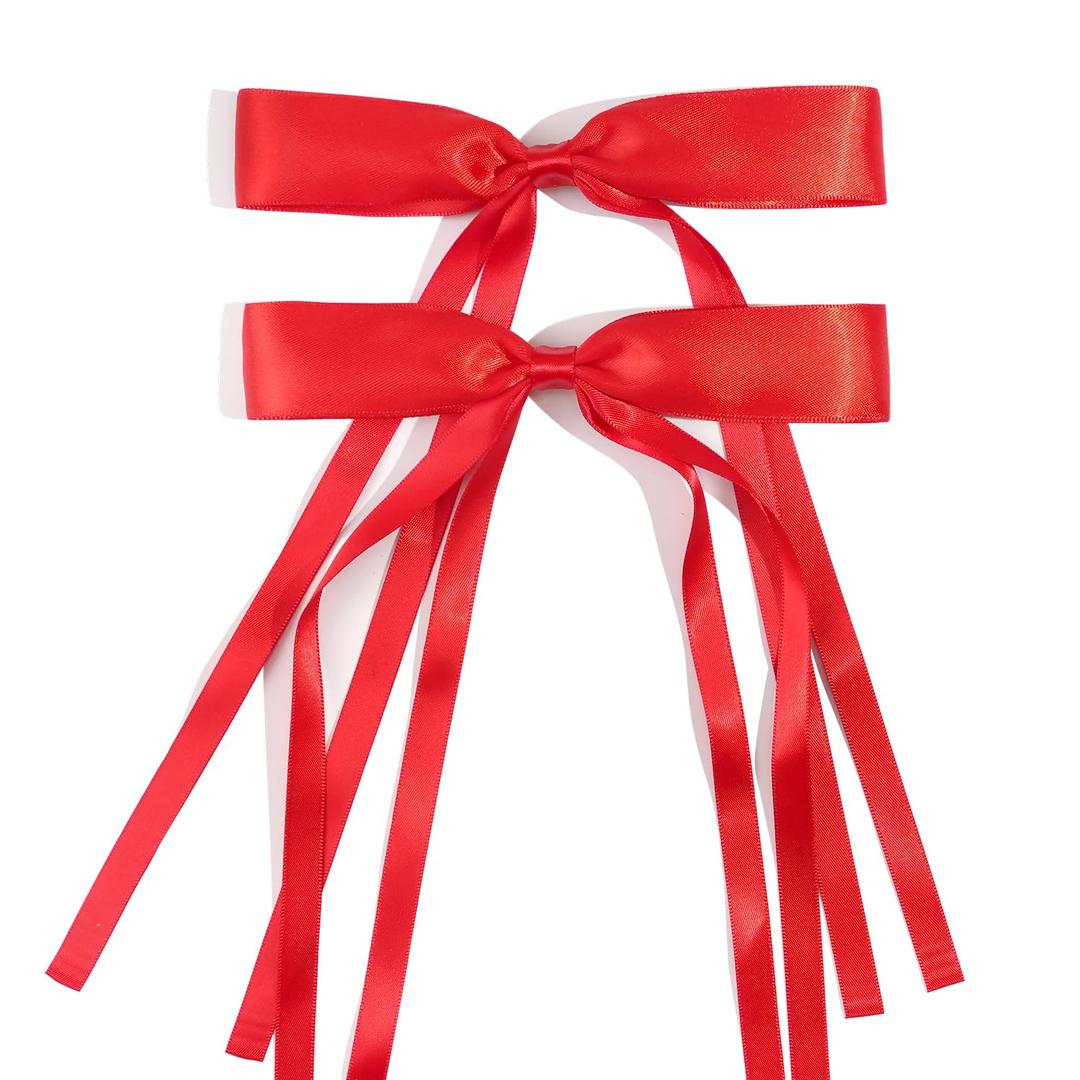 Red Hair Ribbon Bows Ponytail Holder Accessories Slides Metal Hair Clips for Women Girls Toddlers Teens Kids (Red and Green)