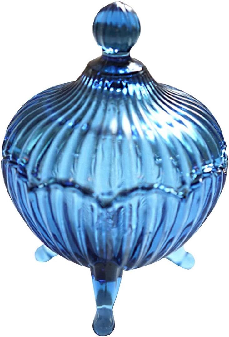 Retro Crystal Blue Glass Candy Jar with Lid Food Storage Jar Sugar Bowl Decorative Jar