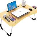 Folding Laptop Desk with USB & Type C Charging Ports, 24-Inch Bed Desk with Storage Drawer and Cup Holder, for Bed for Working, Eating, Reading, and Watching Movies
