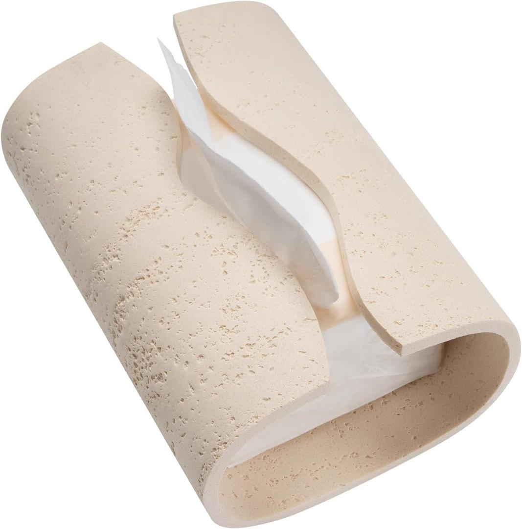 Travertine Stone Look Resin Tissue Box Cover Rectangular Decorative Tissue Holder Facial Paper Dispenser for Bathroom Living Room Bedroom Office Kitchen Hotel & Cafe(Cream) (1 Pack)