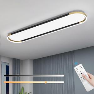 ADISUN 39in Linear Ceiling Light, LED Flush Mount Ceiling Lamp with Remote Control, Dimmable, Color Changing Black Gold Lighting Fixture with Down Lighting for Living Room Kitchen Bedroom Hallway, 1 Pack