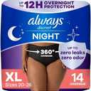 Always Discreet Overnight Adult Incontinence & Postpartum Bladder Leak Underwear for Women, Disposable, XL, 14 Count