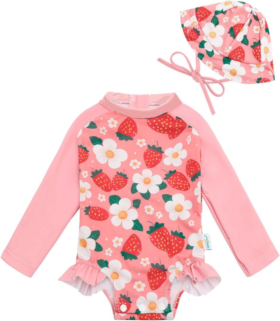 babygoal Baby Girls Long Sleeve One Piece Rash Guard Swimsuit with Zipper, UPF 50+ Sun Protection, 0-3M