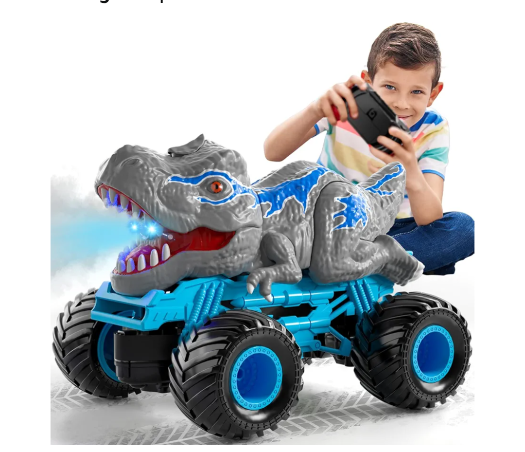 Bennol Remote Control Dinosaur Car for Boys Kids, 2.4Ghz RC Dinosaur Truck for Toddlers, Electric Hobby RC Car Toys with Light & Sound Spray Birthday for 3 4 5 6 7 8 Year olds Kids Boys