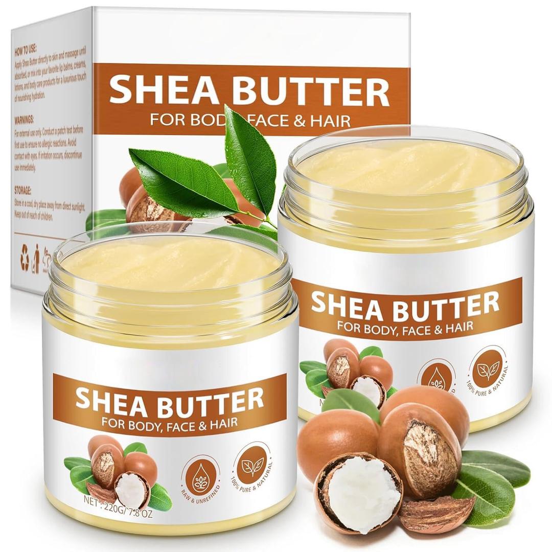 African Raw Shea Butter, Pure Unrefined Shea Butter Cream for Skin & Hair, Deep Moisturizer & Helps Protect Dry Skin(2 Pack) (15.6 Fl Oz (Pack of 1))