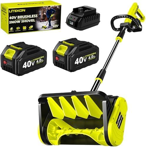 Litekon 40V Brushless Cordless Snow Shovel, 13-Inch Electric Snow Blower with 2X 4.0Ah Batteries & Charger, Battery-Powered Snow Removal with 16.5FT Throw Distance for Patio, Deck, Driveway,Green