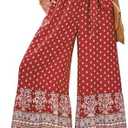 GRACE KARIN Women's 2025 Summer Wide Leg Palazzo Pants Elastic High Waisted Boho Casual Flowy Beach Pants with Pockets, L
