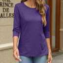 EADINVE Women's Casual 3/4 Sleeve T-Shirts Round Neck Cute Tunic Tops Basic Tees Blouses Loose Fit Pullover (Purple, L)