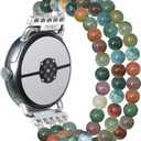 C&L Accessories Compatible with Google Pixel Watch 3 45mm Band Beaded Natural Gemstone Bracelet Replacement Strap, Indian Agate