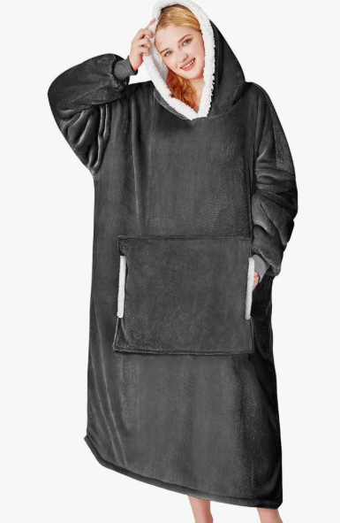 Wearable Blanket Hoodie, Flannel Sherpa Fleece Blanket Sweatshirt for Adults Women Men,One Size Fits All, Gray
