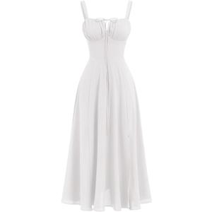 Women's Floral Corset Dress Formal Cocktail Dresses Going Out Casual Sundress Split Thigh Spaghetti Strap Vintage Dress (Medium, White)