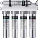 Vortopt Under Sink Water Filtration System-NSF&CEC Certified,Stainless Steel Water Filter, Real-time Pressure Gauge,0.01m Kitchen Undersink Water Filtration,Retain Beneficial Minerals,U1(5 Filters)