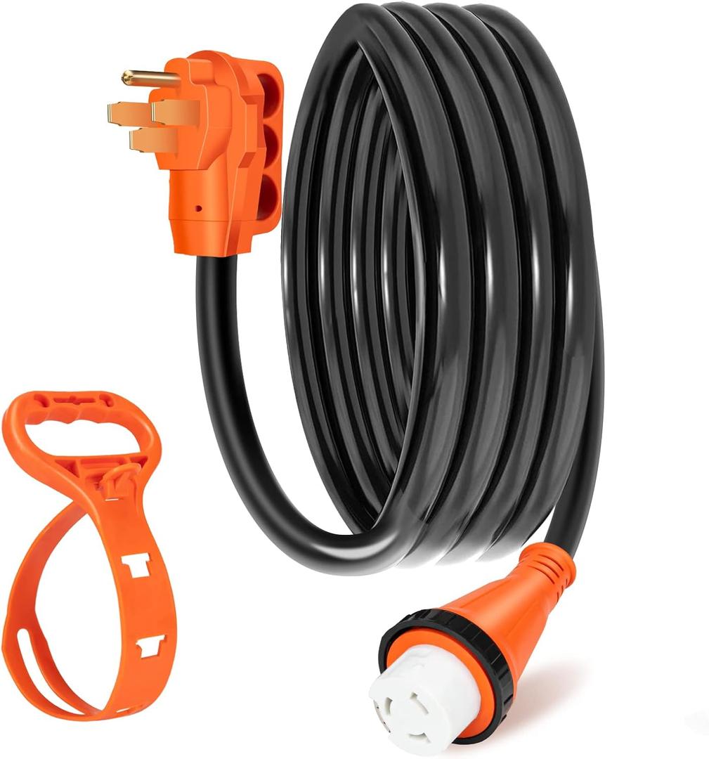 WELLUCK 50 Amp 15FT RV Power Extension Cord with Cord Organizer, Heavy Duty NEMA 14-50P to SS 2-50R RV Twist Locking Adapter Plug for RV Camper and Generator to House, 6/3+8/1 Gauge, ETL Listed
