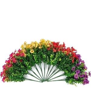 Artificial Fake Plants Flowers for Outdoor Outside Spring Summer Decoration, 12 Bundles Faux Silk Colorful Mix Daisy UV Sun Resistant Realistic for Porch Patio Home Planter Window Box Yard(Purple Pink