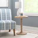 Powell Tarkin Round Natural Wood Turned Spindle Pedestal Side Accent Table, Standard 17"D x 17"W x 22.25"H