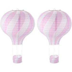 PATIKIL 14x12inch Paper Lanterns, 2Pcs Hot Air Balloon Hanging Decorative Lantern Wavy Stripes Design for Party Decorations Birthday Wedding Bridal Showers Decor Supplies, Pink
