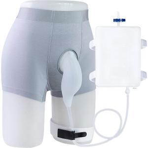 External Catheter for Men, Detachable 1000mL Silicone Urine Bag, Wearable Male Incontinence Collector with Trimmable Tube & Anti-Slip Straps for Daytime, Driving and Seated Use