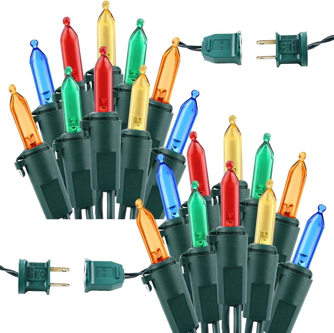 Brizled Christmas Lights Multicolor, 2 Pack 33ft 100 LED Christmas Tree Lights, 120V UL Certified Connectable Xmas String Light Indoor Outdoor Mini Light Set for Xmas Tree Party Garden Porch Decor