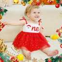 HONGTEYA Baby Girl 1st Birthday Outfit Girl First Birthday Clothes One Year Old Gifts Romper Tulle Summer Newborn Dress (9-12 Months, Red Christmas)