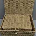 OIAHOMY Wicker Storage Basket with Lid & Lock, Lidded Storage Bins, Decorative Baskets for Organizing, Set of 2-Natural