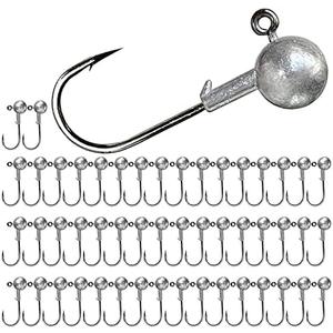 UperUper 50pcs Round Ball Fishing Jig Heads Set, Fishing Hooks for Saltwater Freshwater Swimbait Bass Trout, 1/4oz