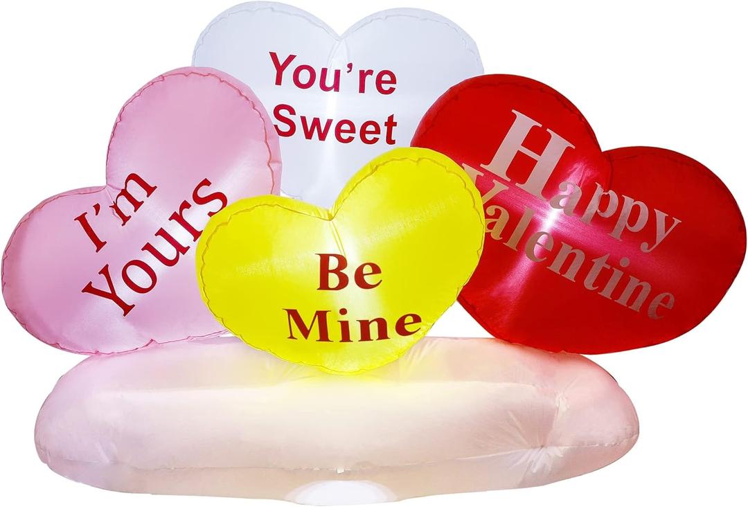 yofit 6 FT Long Valentine's Day Inflatable Hearts, LED Lights Hearts Cloud Happy Valentine Blow up Decorations, Valentine Romantic Holiday Decor for Indoor Outdoor Anniversary Wedding Party
