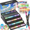 NICETY 144 Colors Acrylic Paint Markers  72 Pack Dual Tip Acrylic Paint Pens with Brush Tip, Water-Based Quick-Dry Non-Bleed Paint Markers for Rock, Wood, Glass, Ceramic, Fabric, and Canvas