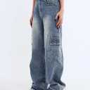 EMMIOL Cargo Pants Women Stretchy Wide Leg Baggy Jeans with Pockets Casual Trousers Y2K Vintage Streetwear Trendy 2026 (10, Mid Blue01)