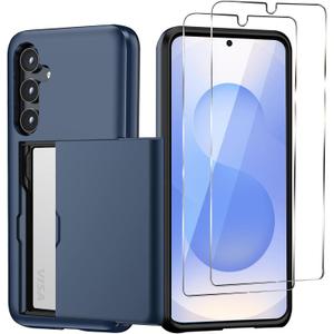 for Samsung Galaxy S25 Plus/S25+ Wallet Case with Card Holder, 2X Screen Protector Dual Layer Heavy Duty Protective Hidden Card Slot Slim Case for Galaxy S25 Plus 6.7" 2025 (Blue)