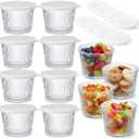 8pc Set of Small Glass Bowls with Lids 6.8oz Ribbed Clear Glass Containers Stackable Dessert Custard Pudding Cups Condiment Bowls for Sauces Dips, Nuts Oats, Candy Dessert, Cereal