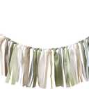 Olive Green Birthday Background Banner – Gender-Neutral Baby Baptism, Woodland First Birthday Decoration, Ivory, Gold Ribbon Garland Decoration And Birthday Decoration, Photo Booth Photo Props (Sage)