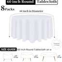 8 Pack White Round Tablecloth 60 Inch White Table Cloth (Fits 20-48 Inch Tables) Stain and Wrinkle Resistant Reusable and Washable Polyester Fabric for Buffet Wedding Party and Banquet