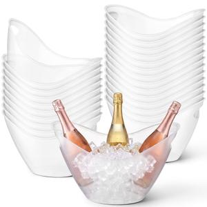 meekoo 24 Pcs 4 L Ice Bucket for Parties, Plastic Oval Storage Tub with Handle for Wine, Beer, Ice Drink Bucket for Wine, Champagne, Beer, Cocktail, Beverage Tub for Wedding, Bar, Picnic, Pool(Clear)