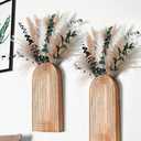 Set of 2 Wooden Vases with Pampas Grass and Eucalyptus – Boho Decor for Living Room, Modern Farmhouse Entryway or Bathroom, Rustic Art for Home Decoration