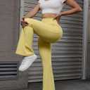 ZFLM Womens Workout High Waist Yoga Flare Leggings with Pockets Gym Running (Yellow, M)