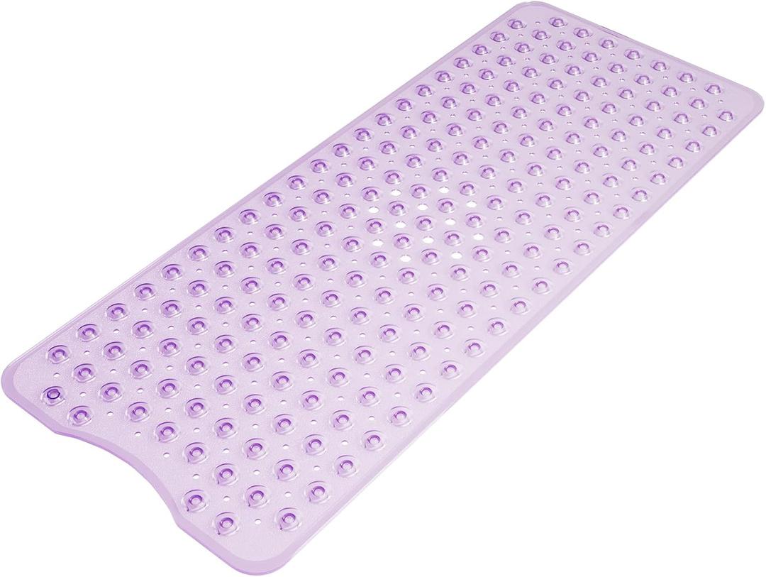 AmazerBath Shower Mat Non Slip 40 x 16 Inches, Shower Stall Mats with Suction Cups and Drain Holes, Non Slip Bath Mat for Tub for Elderly & Kids, Clear Purple