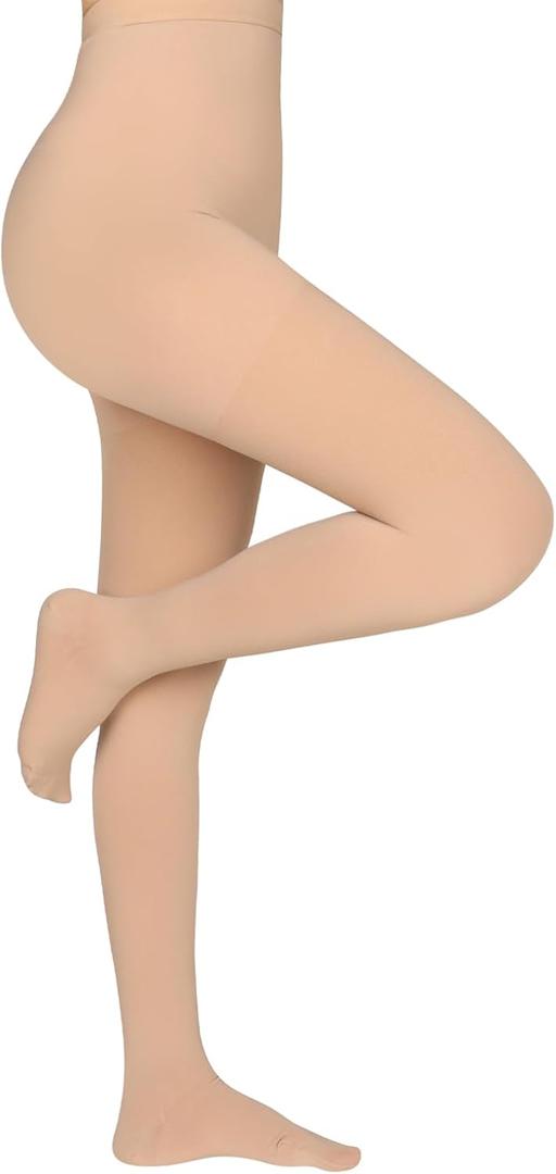 Compression Pantyhose Stockings for Women Men, 20-30 mmHg Closed Toe (Large, Beige)