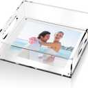 1 Pcs Acrylic Serving Tray with Magnetic Mat Customizable for Photos Artworks Clear Tray for Gifting and Serving Spill Proof Countertop Organizer for Bathroom Home Office (7.5" X 7.5")