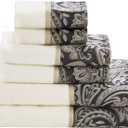 Madison Park Aubrey 100% Cotton Luxurious Bath Towel Set Highly Absorbent, Quick Dry, Jacquard Paisley Design, Hotel & Spa Quality for Bathroom Decor, Multi-Sizes, Black 6 Piece