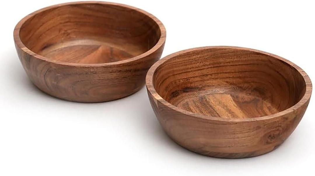 Acacia Wood Bowl Set of 8, 6-Inch Medium Serving Bowls, 400 Cubic cm Volume, 0.40 Liter Capacity, Brown